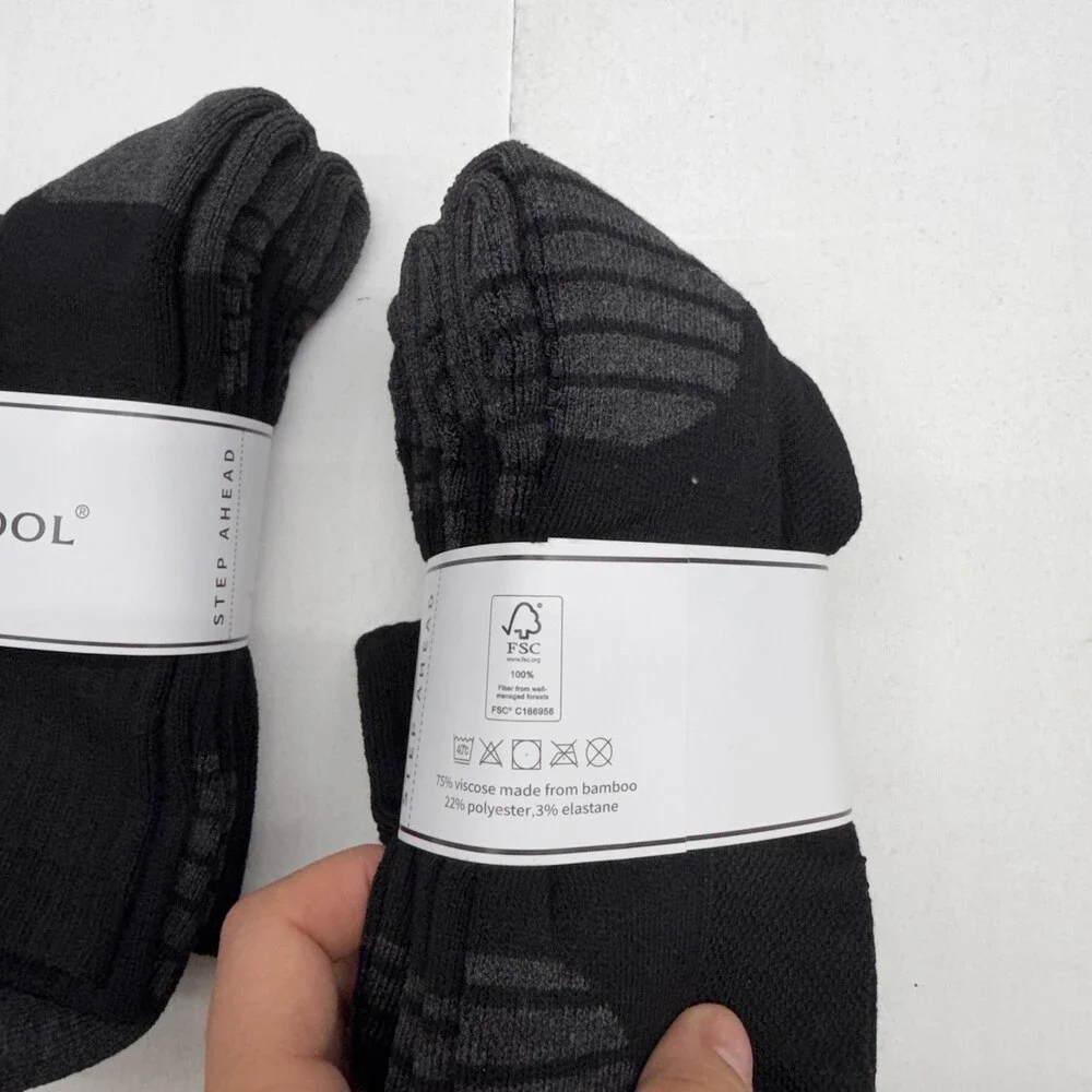 Bamboo Cool Socks Mens XL Black Crew Mid Calf Cushioned Bamboo 6 Pairs Work
